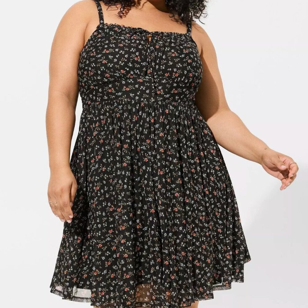 Torrid Mini Mesh Cami Shirred Bust Skater Dress NWT